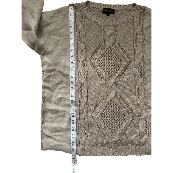 Luisa Spagnoli Womens Beige Cable Knit Sweater Cotton Linen Size M - Picture 7 of 8